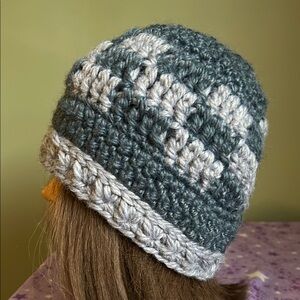 Crochet beanie medium soft satin acrylic yarn checkered beanie extremely warm